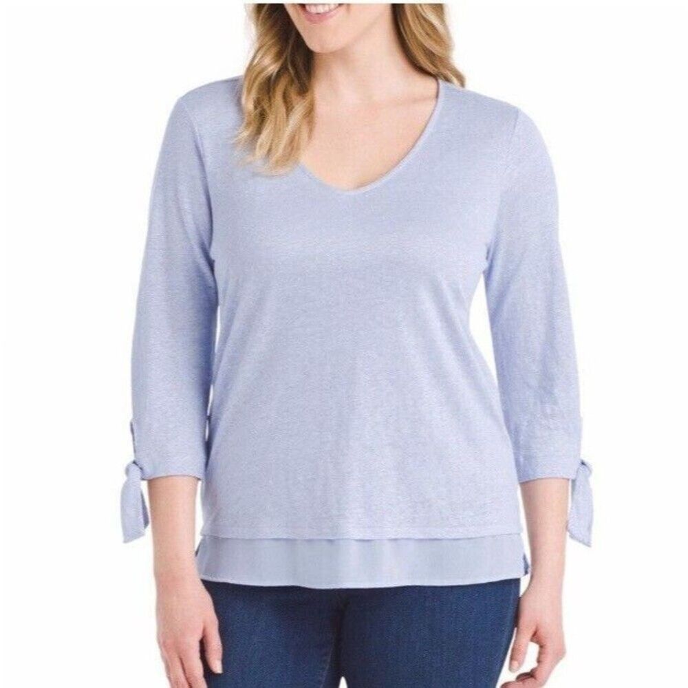 Sanctuary Blouse Women XL Purple Linen Tie Sleeve Layer Hem Lagenlook Casual New